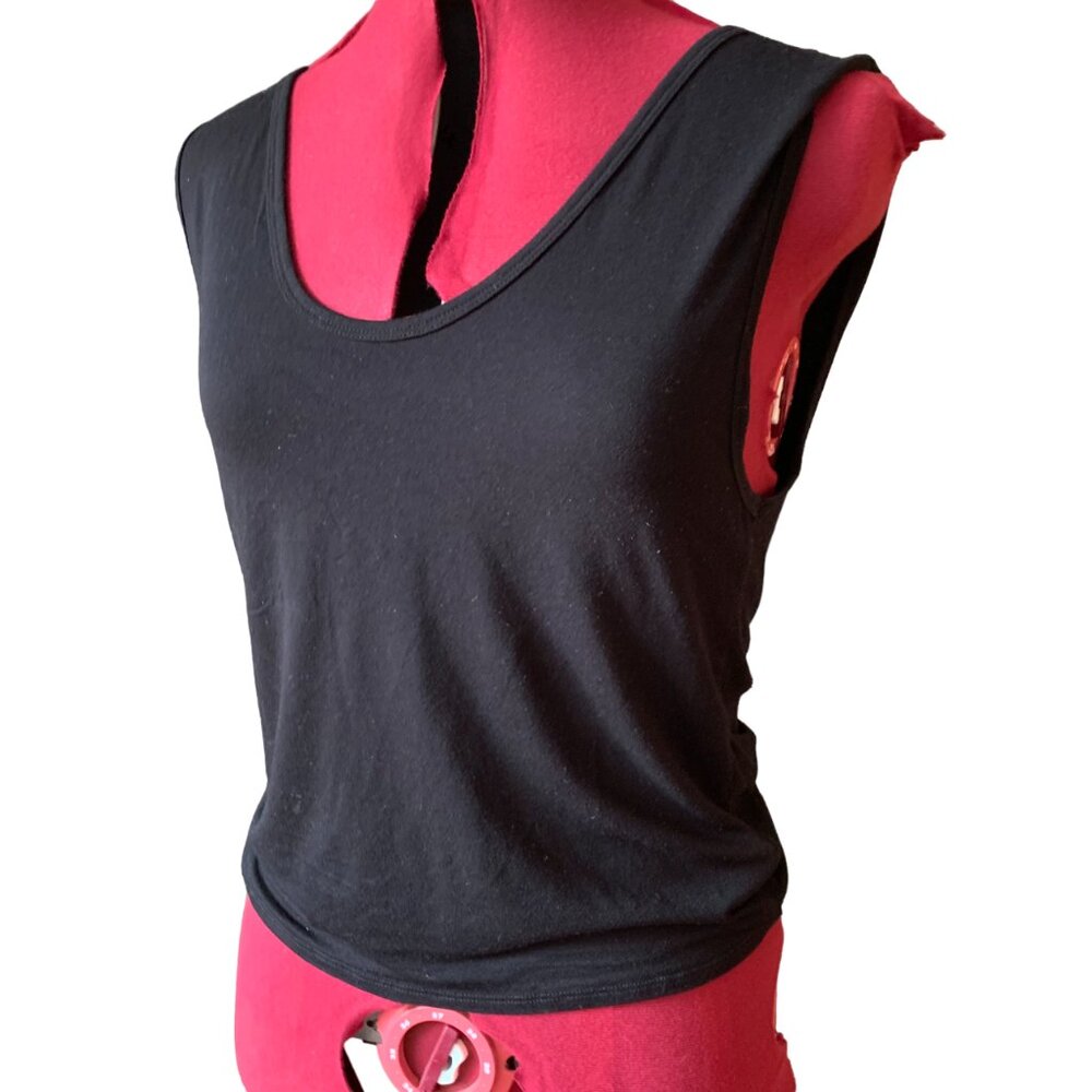 GENTLE FLAWN - Black jersey Tank Top - U neck - back twist detail - crop - large